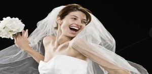 not in love woman smiling in wedding dress