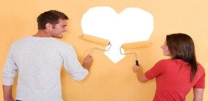 cohabitation couple living together painting heart shape